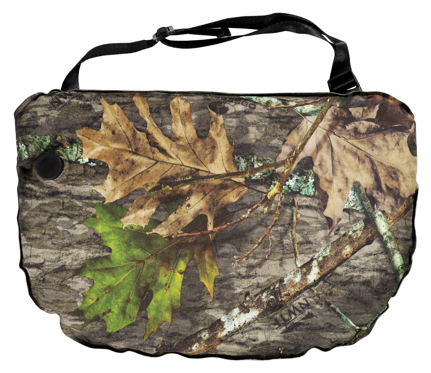 Camouflage shoulder bag with leaf and bark pattern
