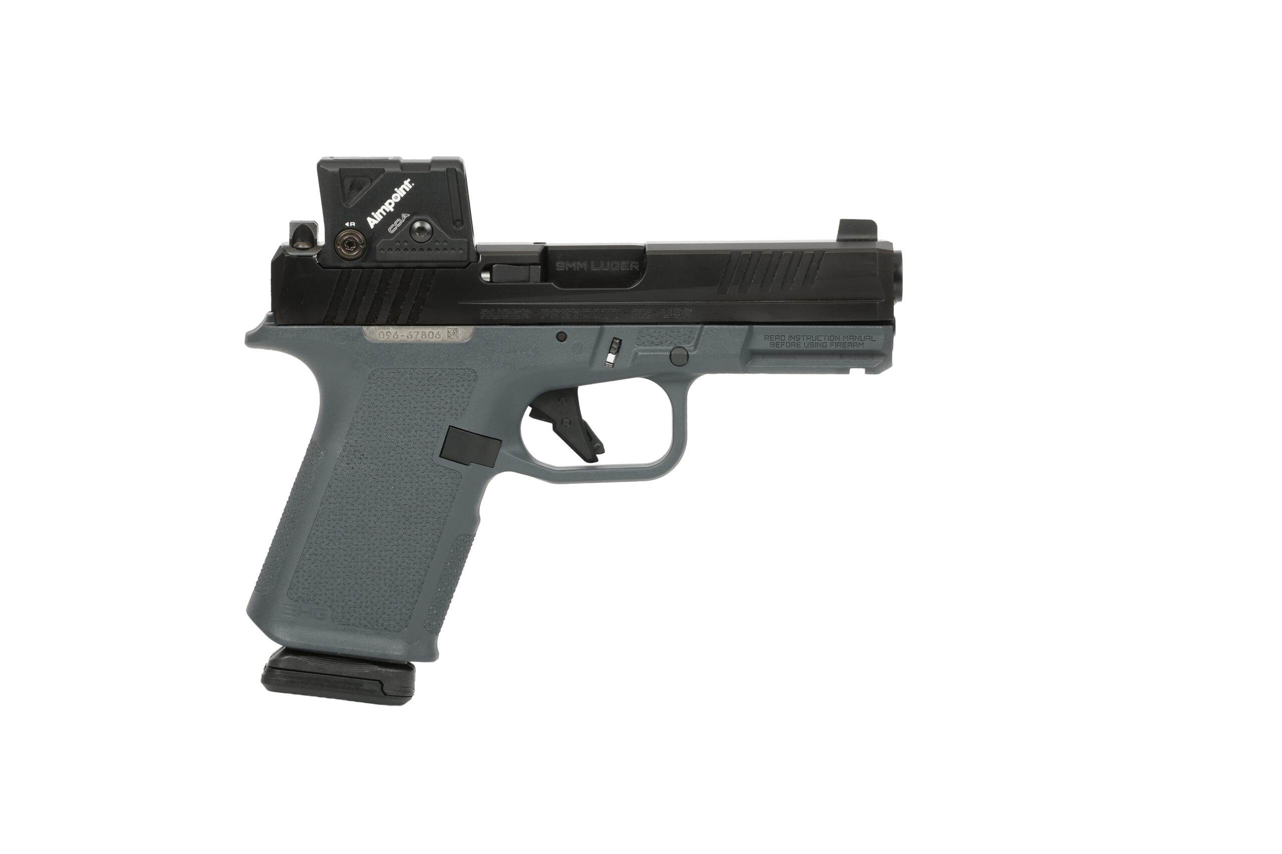 Semi-automatic handgun with mounted red dot sight