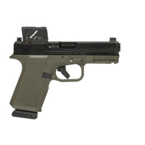 Semi-automatic pistol with mounted red dot sight