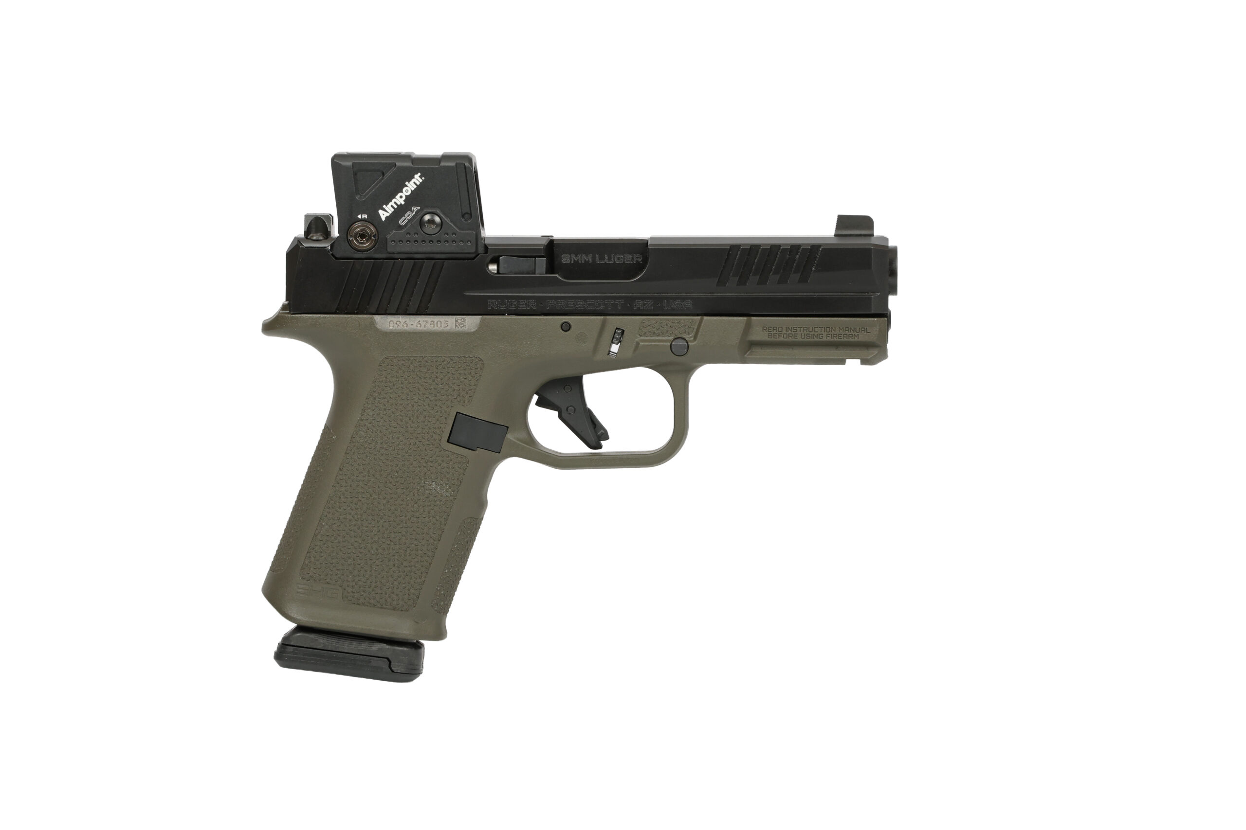 Semi-automatic pistol with mounted red dot sight