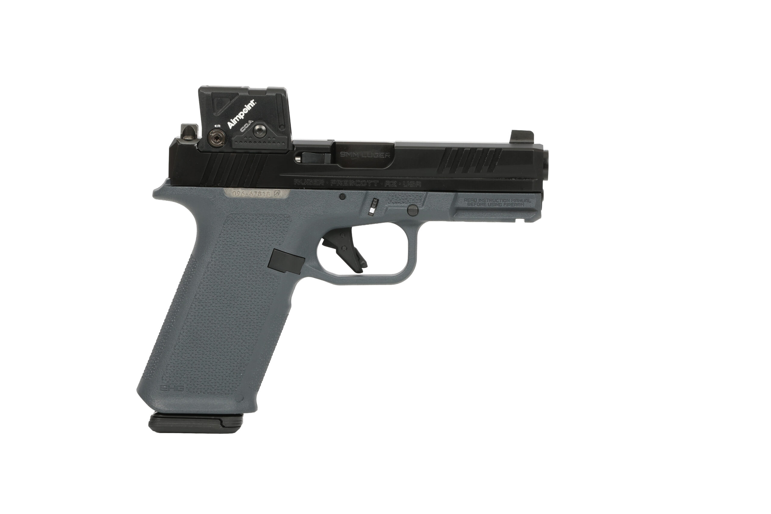 Semi-automatic pistol with mounted red dot sight
