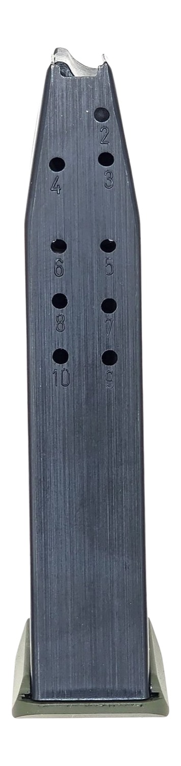 Metal handgun magazine with numbered witness holes