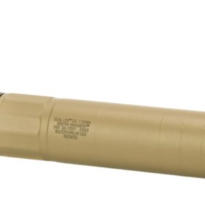 Rifle suppressor and muzzle device on white background