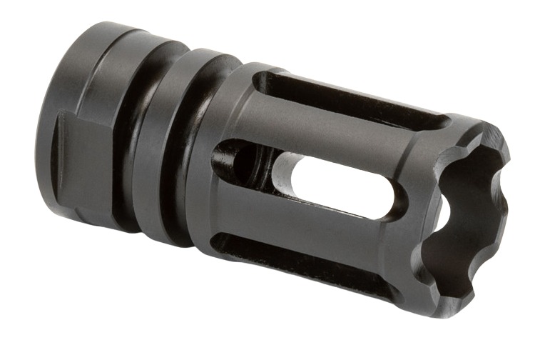 Black metal rifle muzzle brake attachment