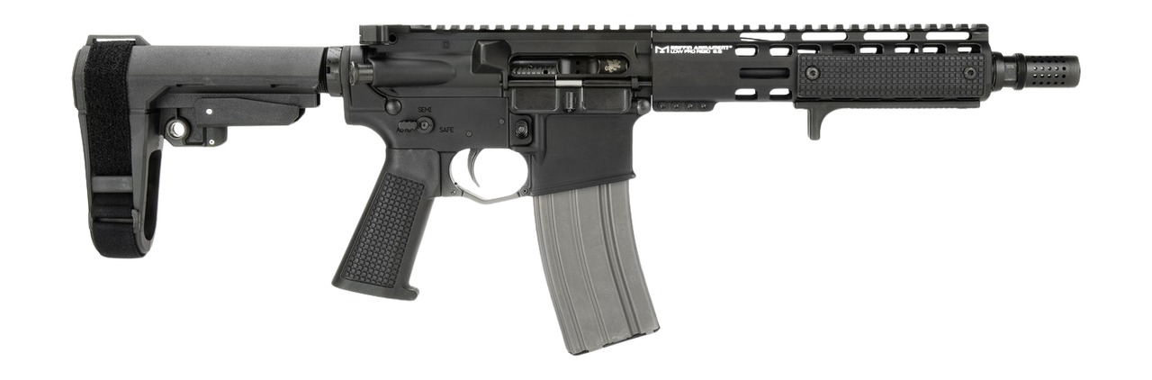 Black AR-style rifle with short barrel and brace