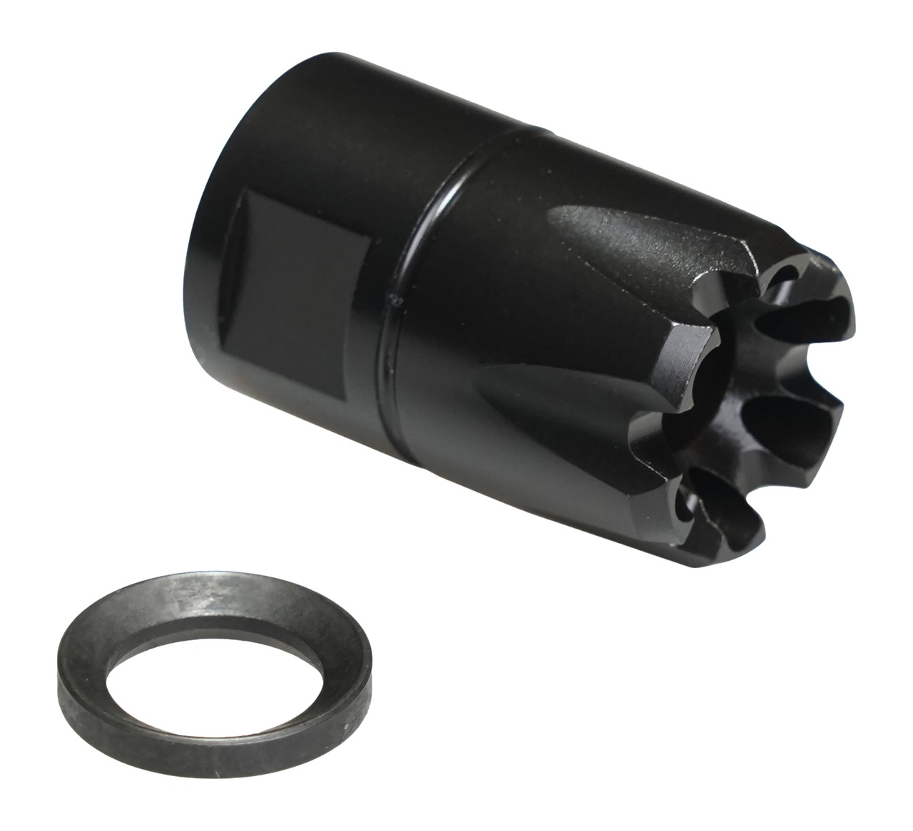 Black metal fluted cylindrical tool with washer ring