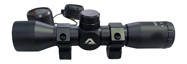 Black rifle scope with adjustment turrets