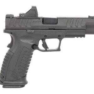 Black semi-automatic pistol with red dot sight