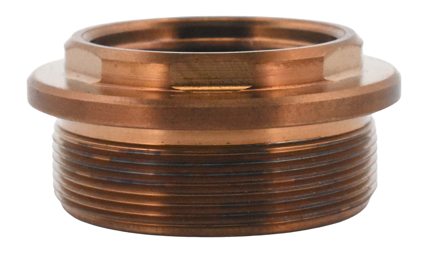 Copper threaded pipe fitting with flange