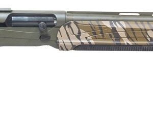 Camouflage semi-automatic shotgun on white background