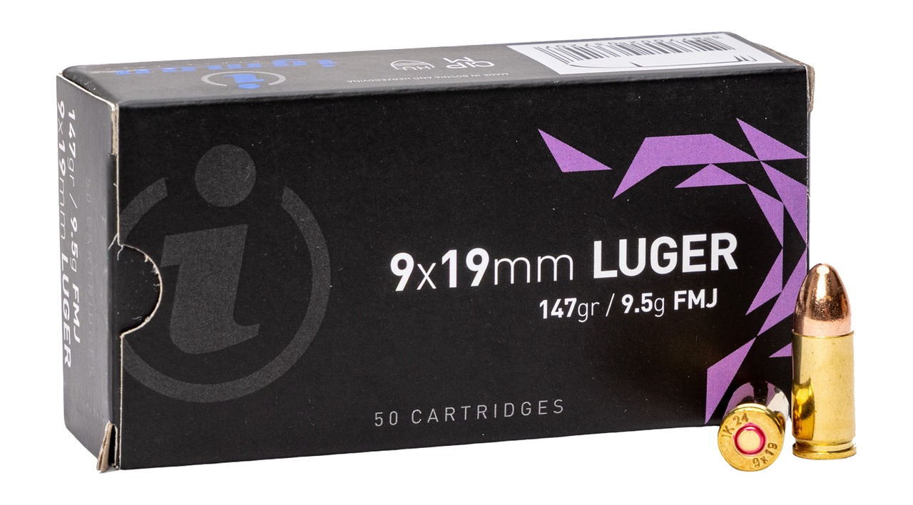 Box of 9mm Luger ammunition with cartridges