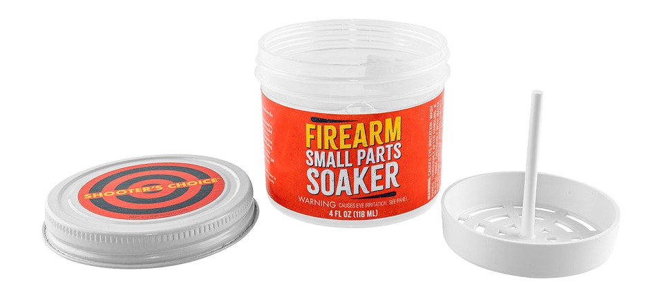 Firearm small parts soaker container with lid