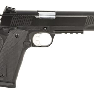 Black semi-automatic pistol isolated on white background