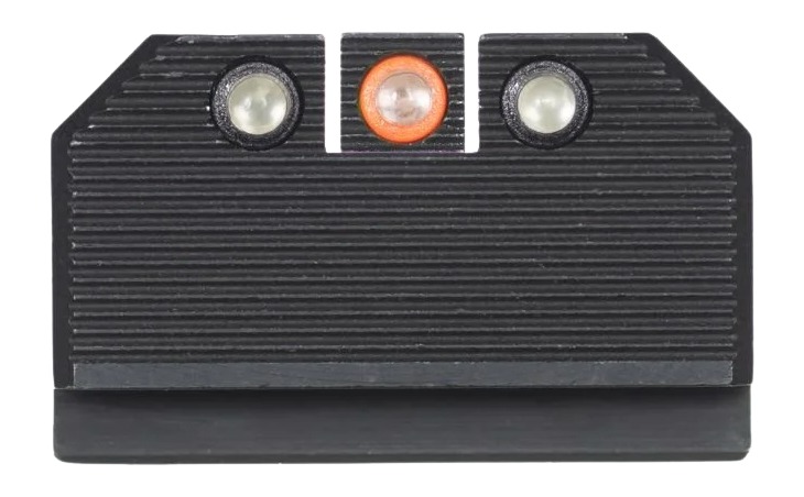 Black three-dot pistol rear sight