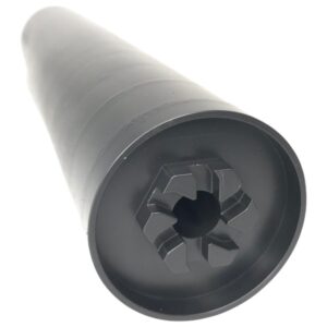 Black cylindrical rubber component with star-shaped interior