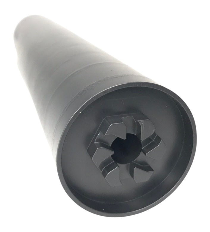 Black cylindrical rubber component with star-shaped interior