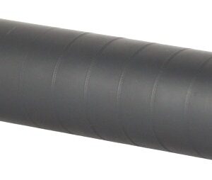Black cylindrical firearm suppressor on white background