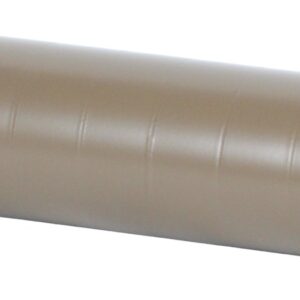 Tan cylindrical firearm suppressor on white background
