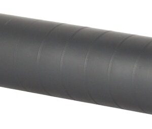Black cylindrical firearm suppressor on white background