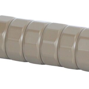 Tan cylindrical firearm suppressor with hexagonal segments