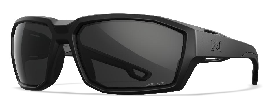 Black wraparound sport sunglasses with dark lenses