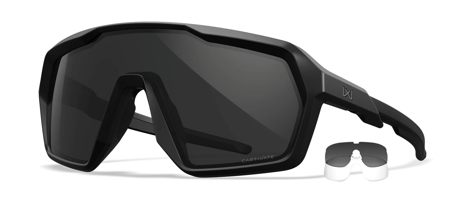 Black oversized shield sport sunglasses with extra lens