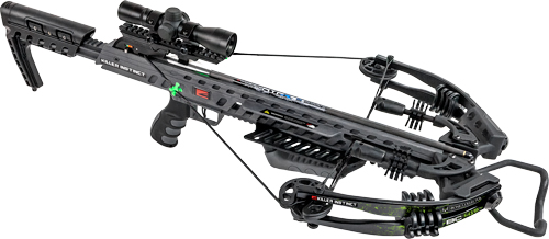 Black tactical crossbow with mounted scope