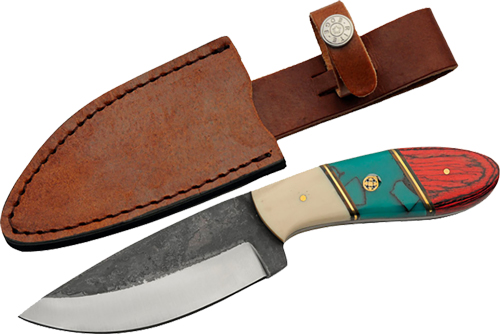 Decorative fixed-blade knife with leather sheath