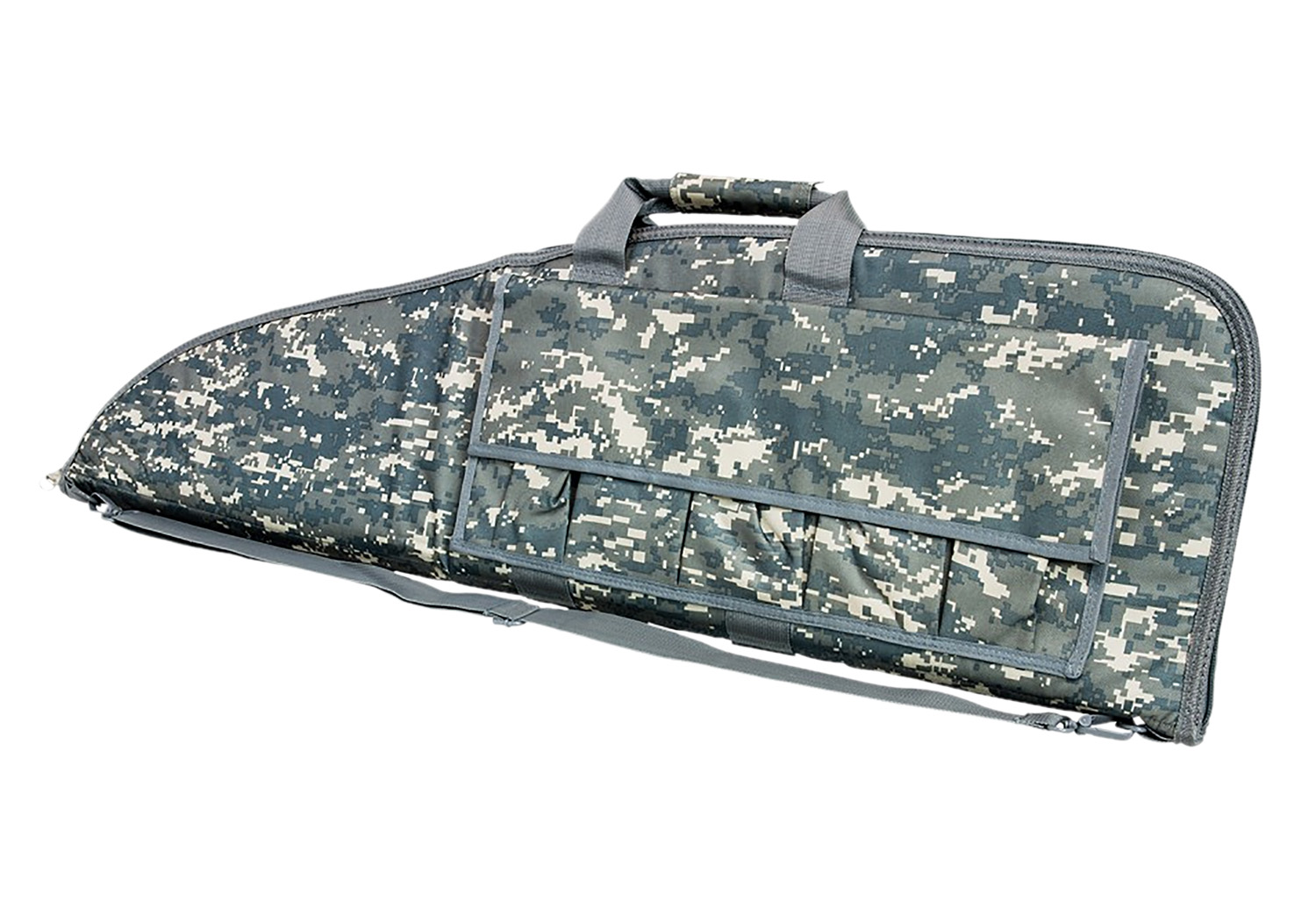 Digital camouflage rifle case with handles and pockets