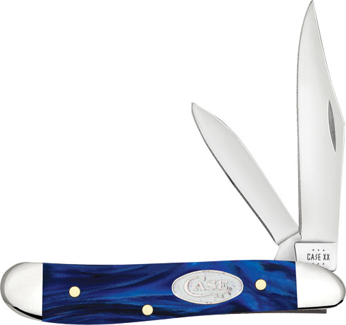 Blue-handled folding pocket knife with two blades