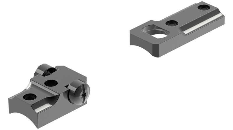 Two machined metal clamp components with screw holes