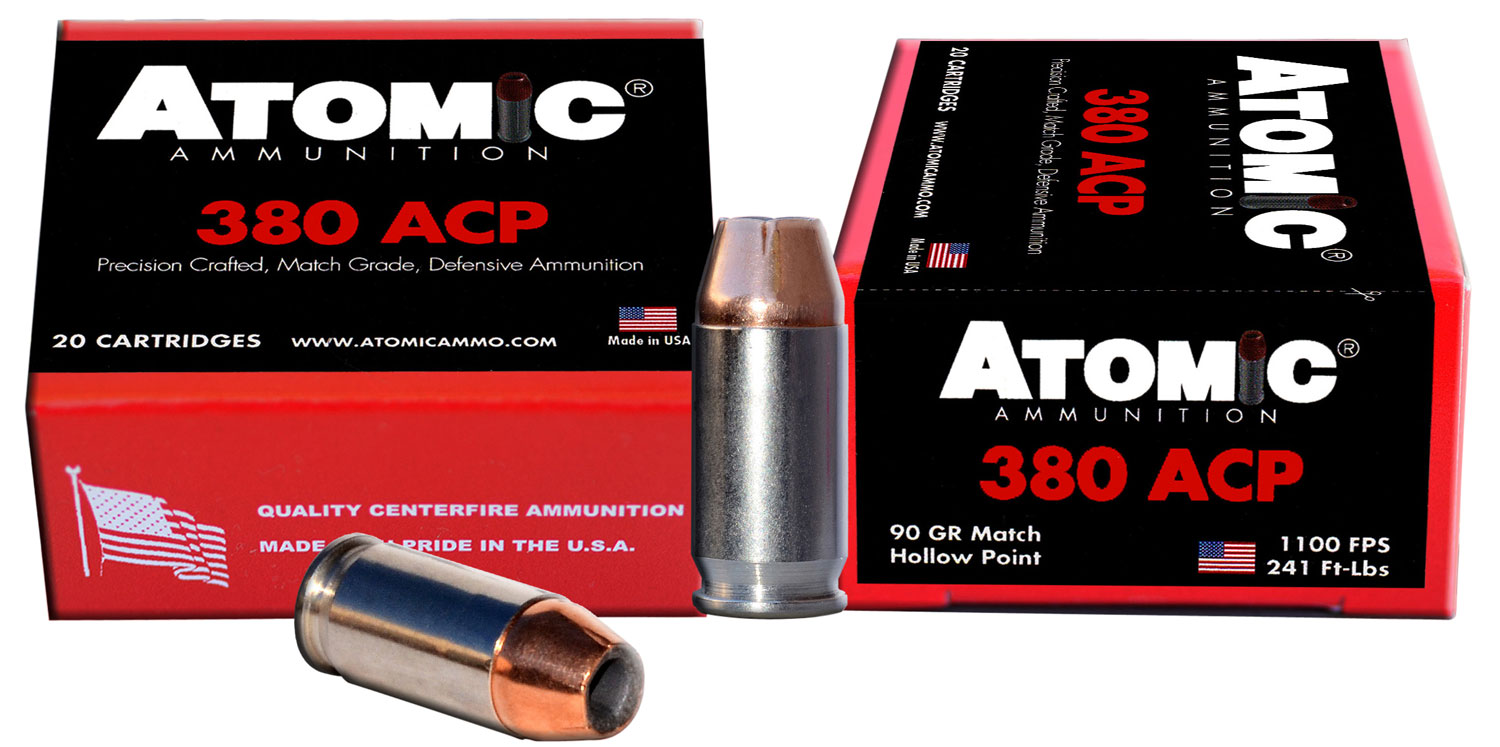 Atomic 380 ACP ammunition box and cartridges