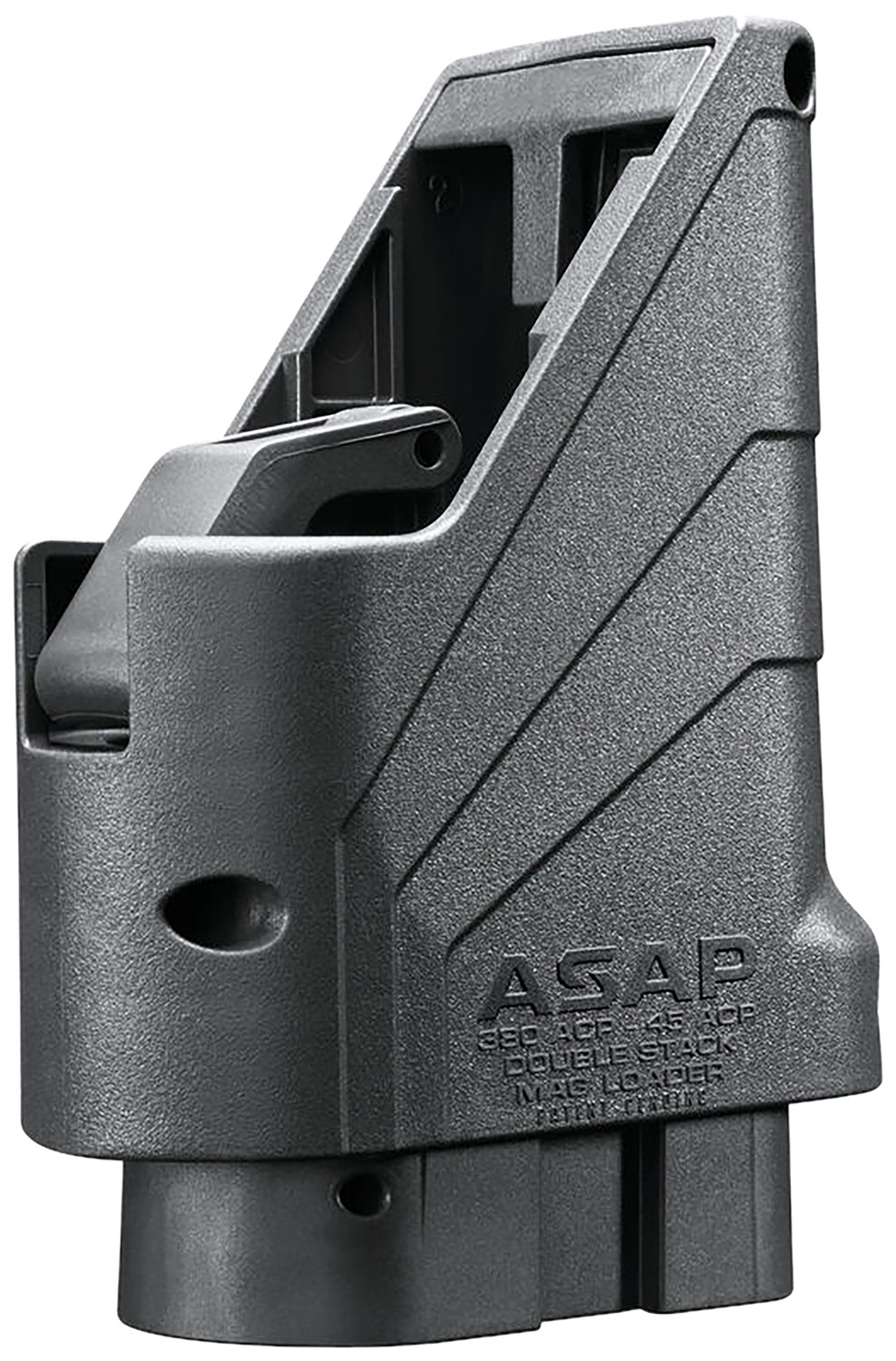 Black polymer .45 ACP magazine speed loader