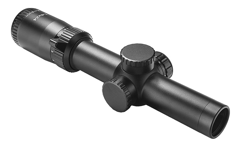 Black rifle scope with adjustment turrets