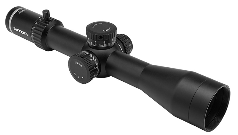 Black Riton riflescope with adjustment turrets