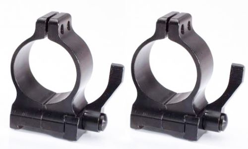 Two black metal scope mounting rings
