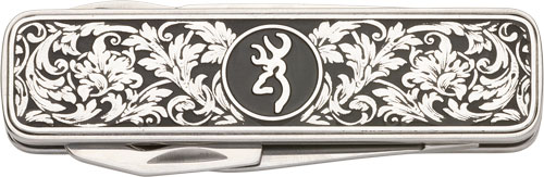 Ornate engraved silver lighter with deer logo