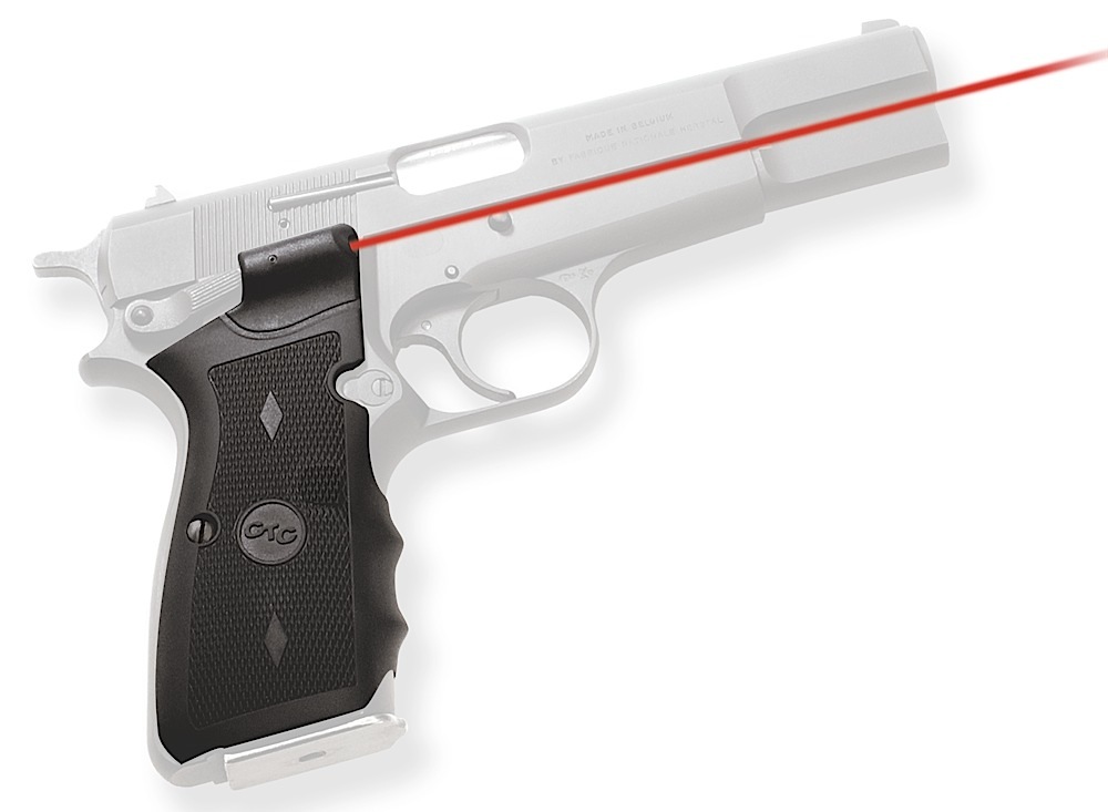 Handgun with red laser sight attachment