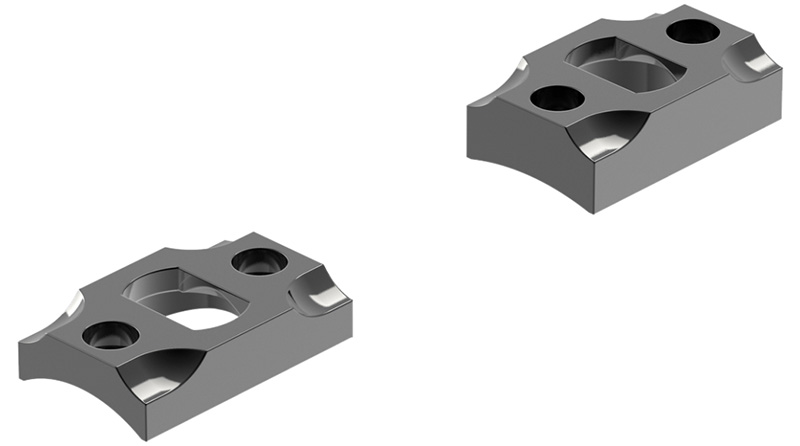 Two gray machined metal clamp components