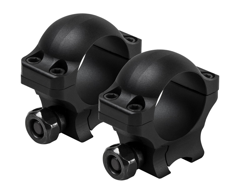 Black metal rifle scope mounting rings