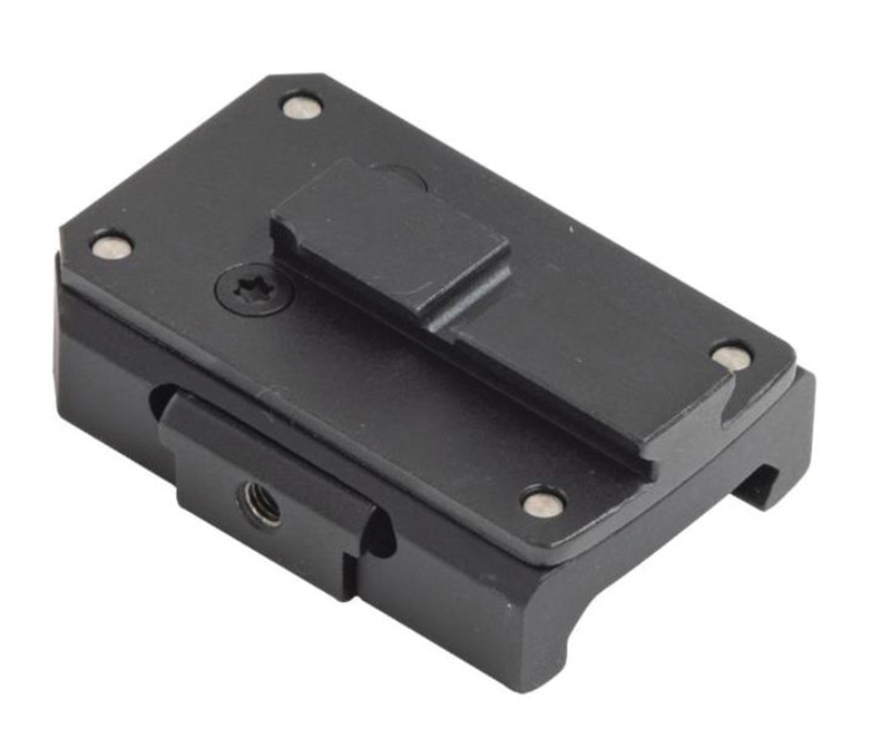 Black metal mounting base with screw holes