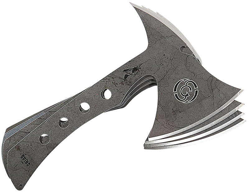 Double-headed steel axe with textured gray finish