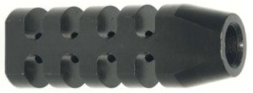 Black metal muzzle brake with side ports