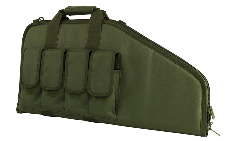 Green tactical rifle case with front pouches