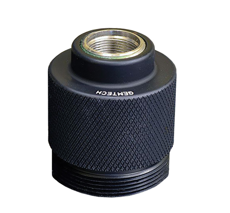 Black threaded metal adapter with knurled grip