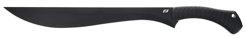 Black curved machete with textured handle