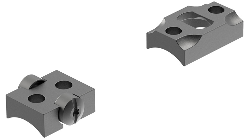 Gray machined metal clamp components with screw holes