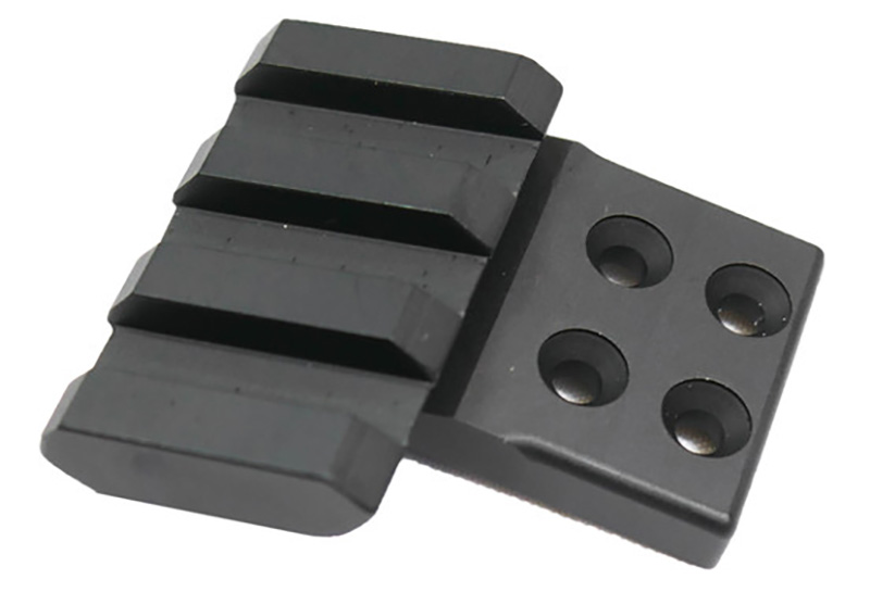 Black metal rail mount with screw holes