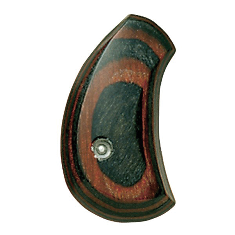 Curved wooden revolver grip with central screw