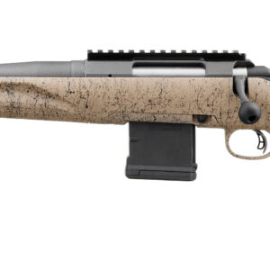 Bolt-action rifle with tan camo stock